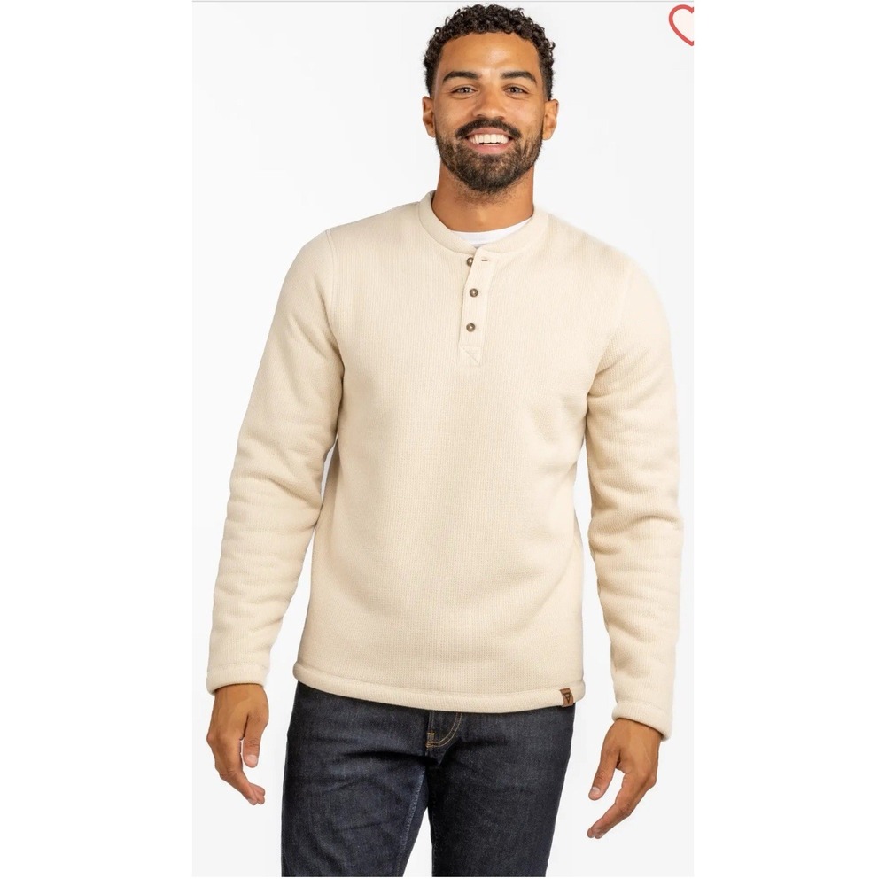 Liv Outdoor Sherpa Lined Sweater Mens M Cream Henley Waffle Knit Heavyweight